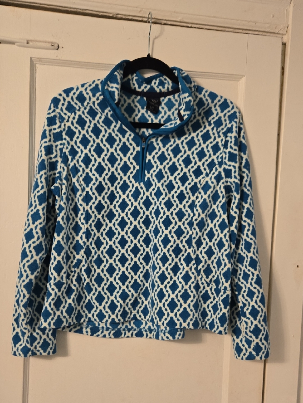 Lands' End Blue and White Fleece Quarter-Zip Pullover